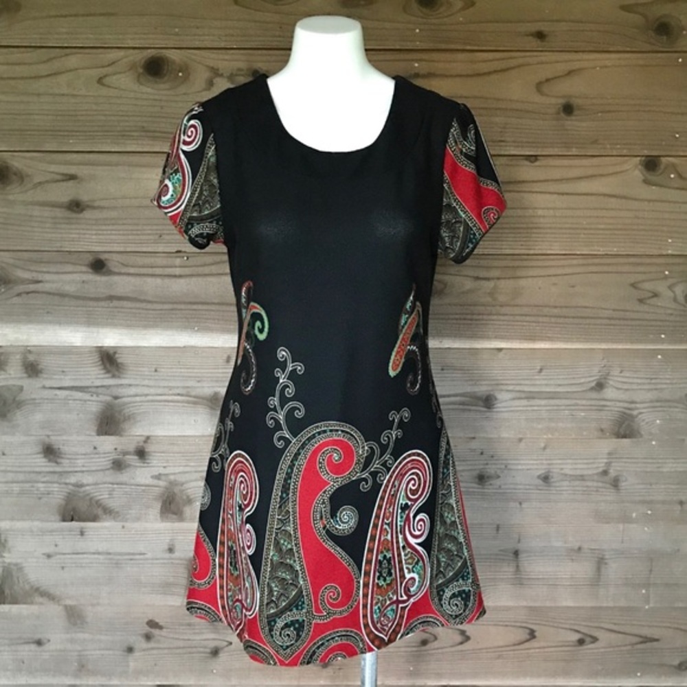 Funky People SS Scoop Neck Paisley Sweater Dress L